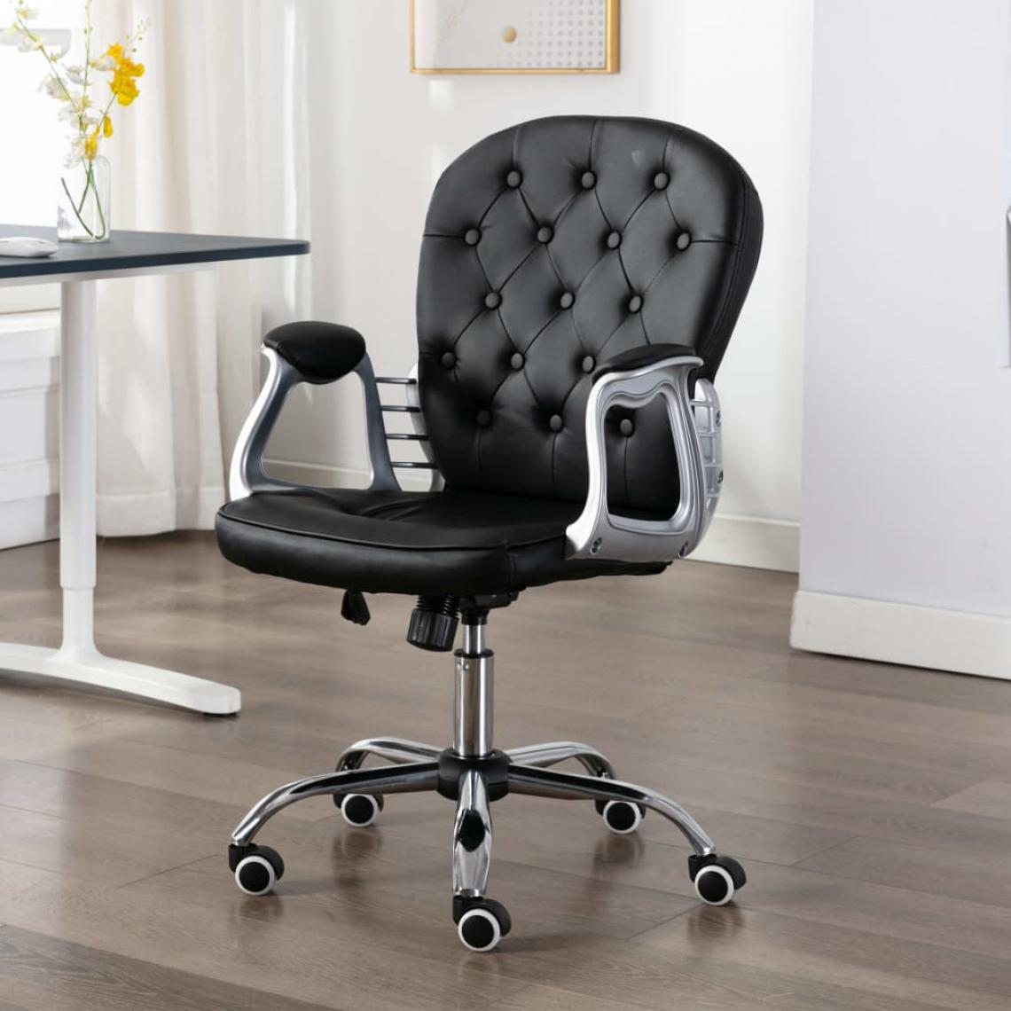 Chunhelife - Chaise de bureau pivotante Noir Similicuir - Chaises