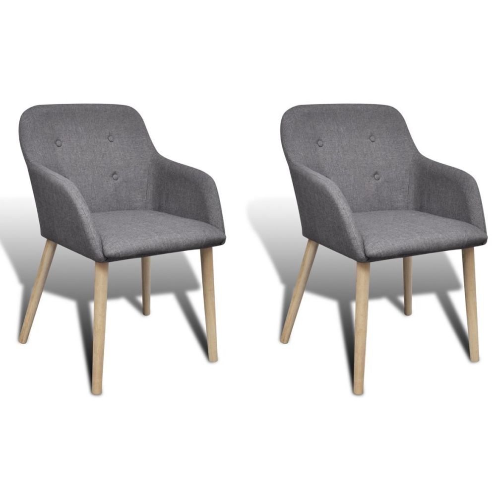 Helloshop26 - Lot de 2 chaises de salle à manger avec accoudoir en chêne en tissu gris foncé 1902061 - Chaises
