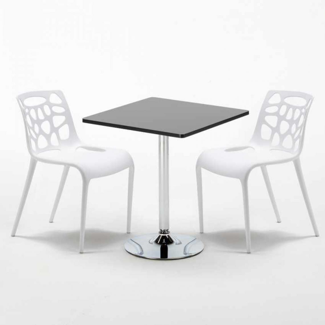 Ahd Amazing Home Design - Table Carrée Noire 70x70cm Avec 2 Chaises Colorées Set Intérieur Bar Café Gelateria Mojito, Couleur: Blanc - Tables à manger