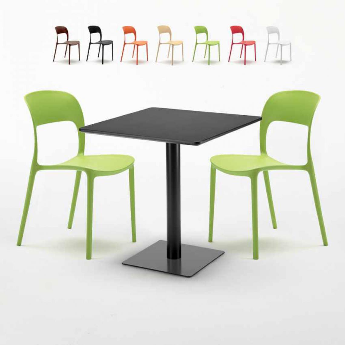 Ahd Amazing Home Design - Table carrée noire 70x70 avec 2 chaises colorées Restaurant Kiwi, Couleur: Vert - Tables à manger