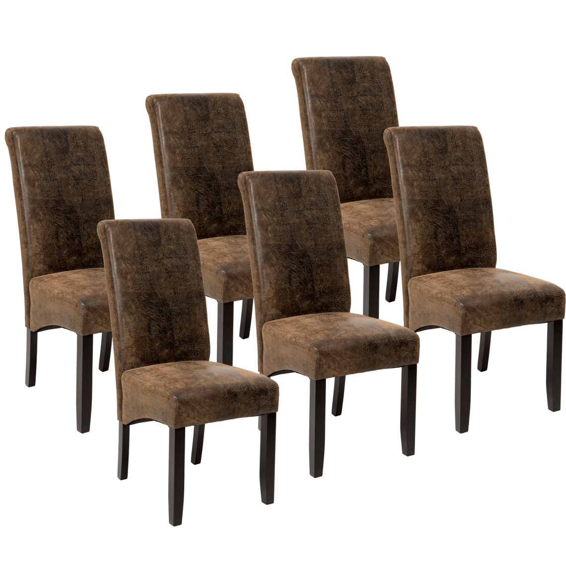 Tectake - Lot de 6 chaises aspect cuir - marron foncé - Chaises