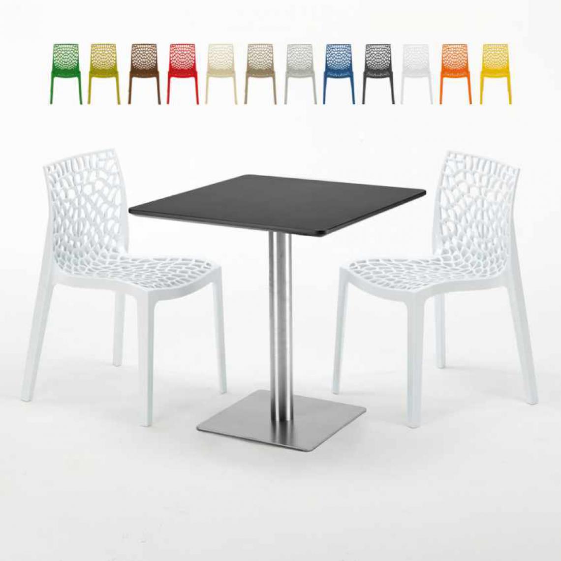 Grand Soleil - Table carrée noire 70x70 avec 2 chaises colorées Gruvyer Rum Raisin, Couleur: Blanc - Tables à manger