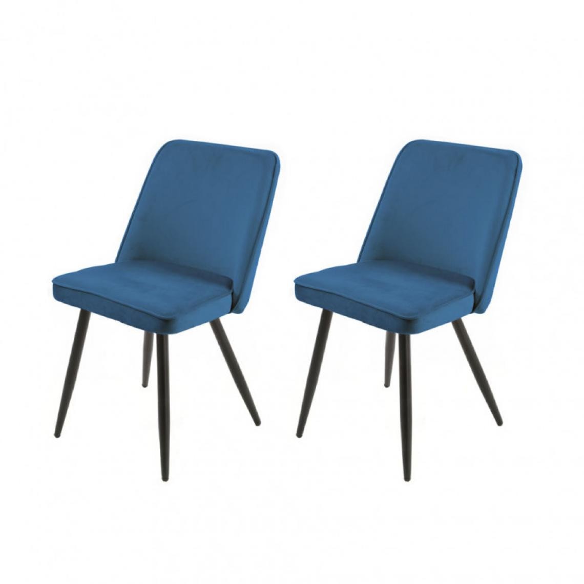 Meubletmoi - Lot de 2 chaises en velours bleu avec piètement en métal noir – TELLY - Chaises