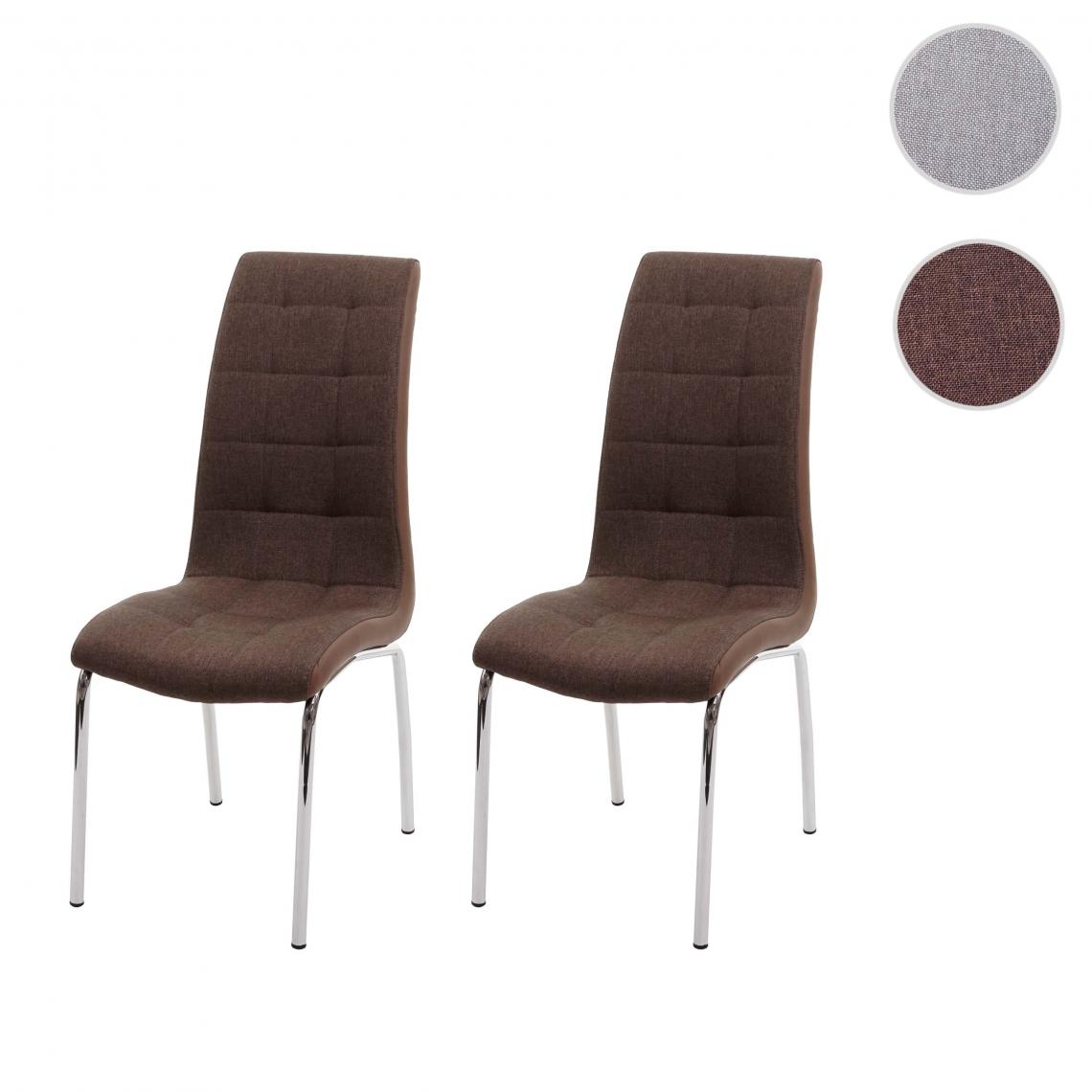Mendler - 2x chaise de salle à manger HWC-F29, chaise de cuisine, similicuir/tissu ~ brun - Chaises