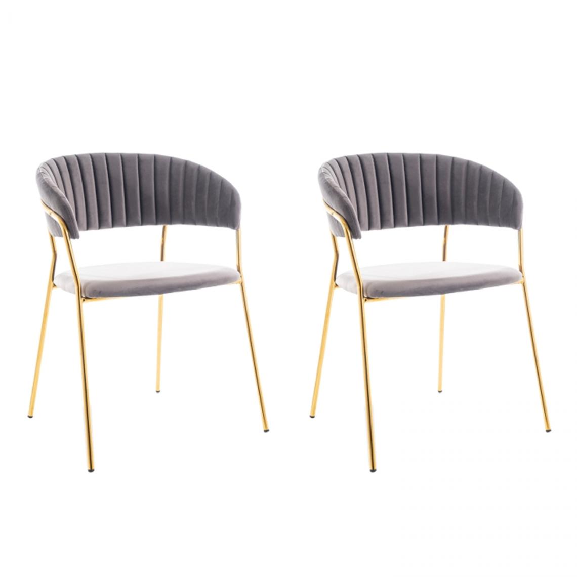 Hucoco - LERA - Lot de 2 chaises glamour - 75x57x52 cm - Tissu vélouté - Cadre en métal - Fauteuil bureau - Gris - Chaises