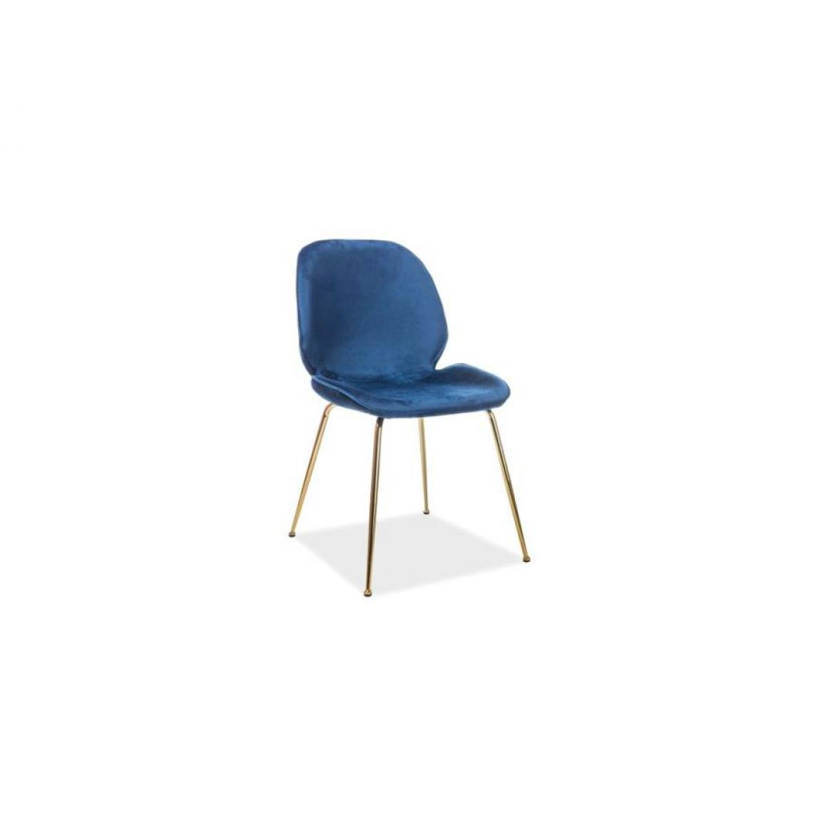 Hucoco - ADRIUN | Chaise matelassée style glamour salle à manger | 87x50x42 cm | Rembourrée de velours | Base en métal - Bleu - Chaises