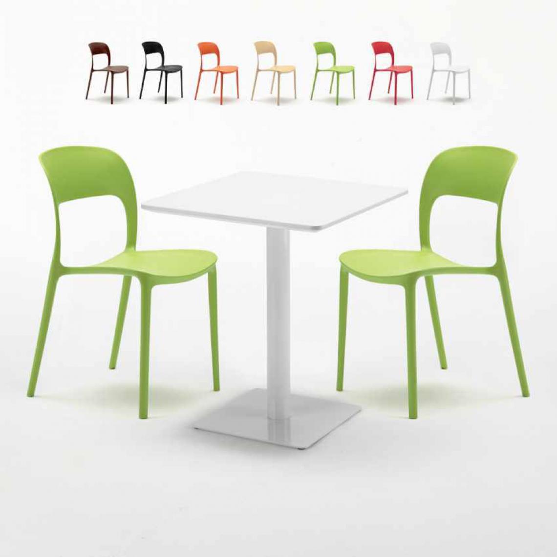 Ahd Amazing Home Design - Table carrée 60x60 blanche avec 2 chaises colorées Restaurant Lemon, Couleur: Vert - Tables à manger