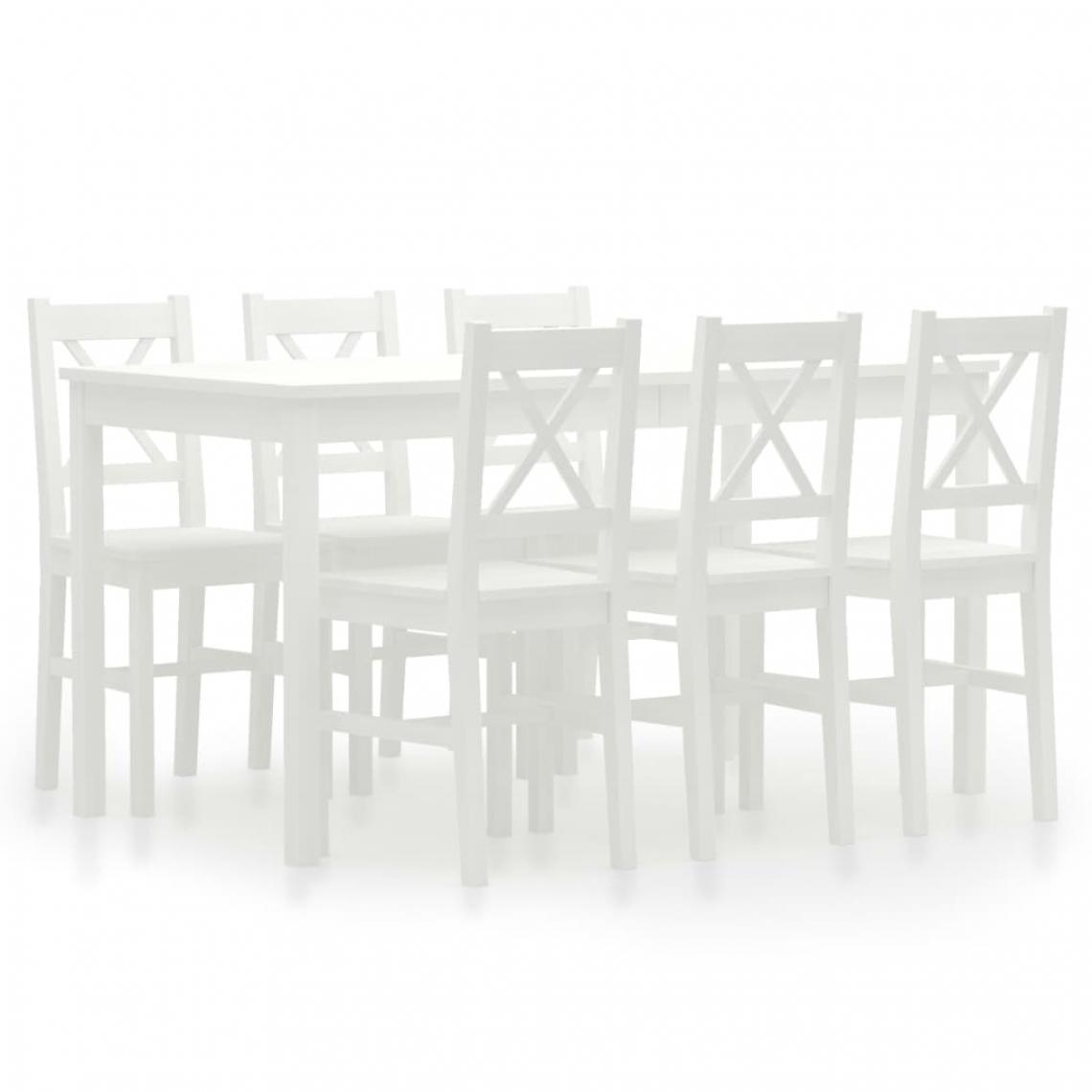 Chunhelife - Ensemble de salle à manger 7 pcs Pinède Blanc - Tables à manger