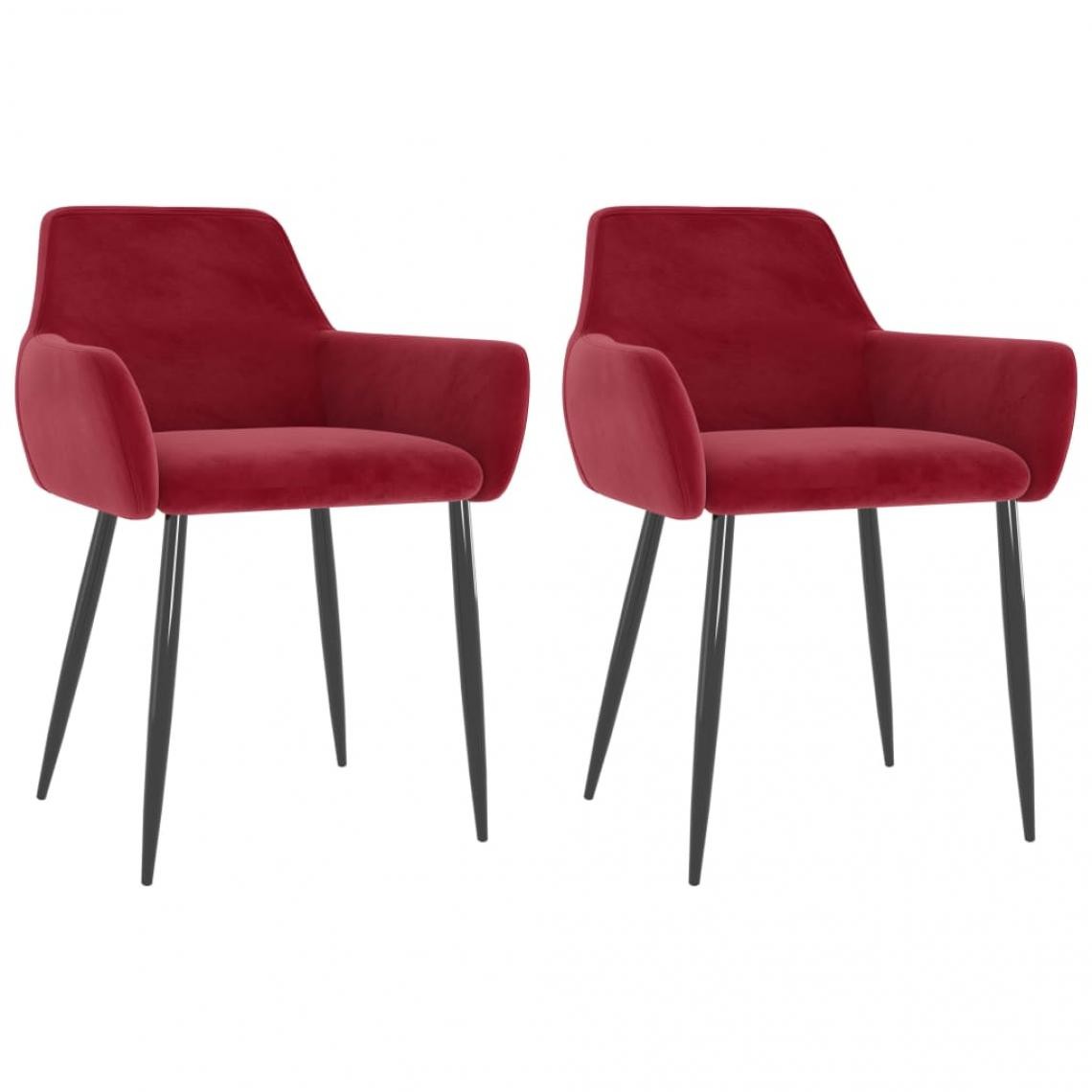 Decoshop26 - Lot de 2 chaises de salle à manger cuisine design moderne velours rouge bordeaux CDS021016 - Chaises