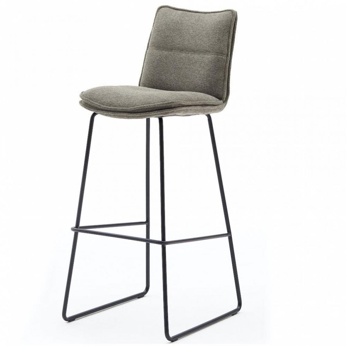 Inside 75 - Lot de 2 chaises de bar design HALSOU tissu cappuccino et pieds métal laqué noir - Chaises