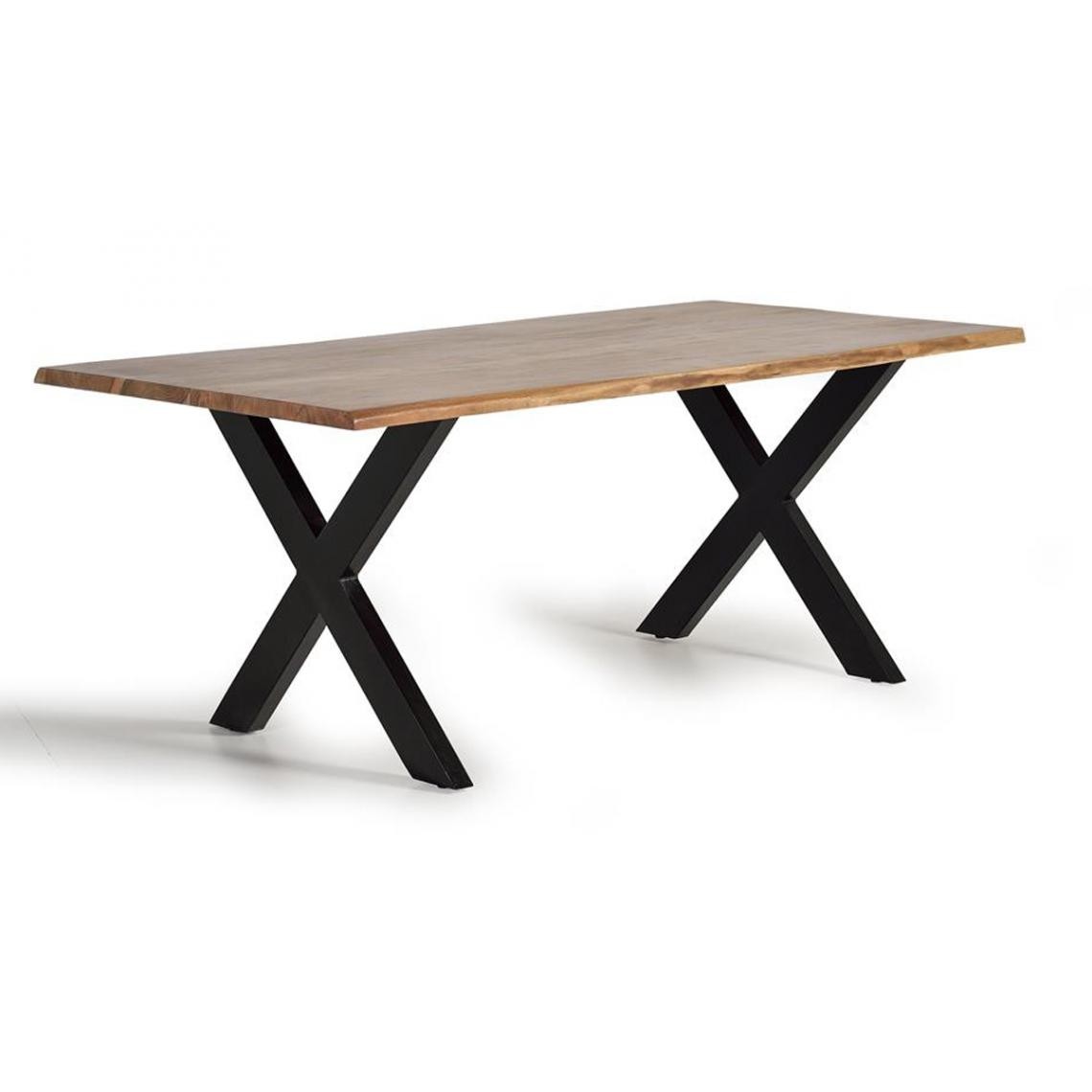 Pegane - Table à manger en bois d'acacia et métal coloris naturel / noir - longueur 240 x profondeur 100 x hauteur 78 cm - Tables à manger