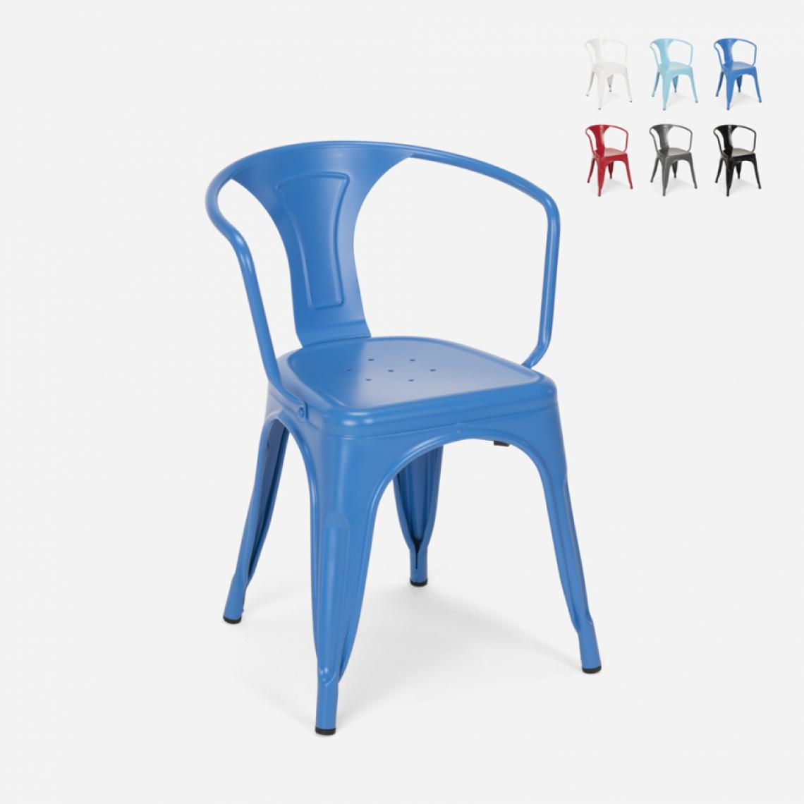 Ahd Amazing Home Design - Chaises industrielles Tolix avec accoudoirs en acier pour cuisine et bar Steel Arm, Couleur: Bleu - Chaises