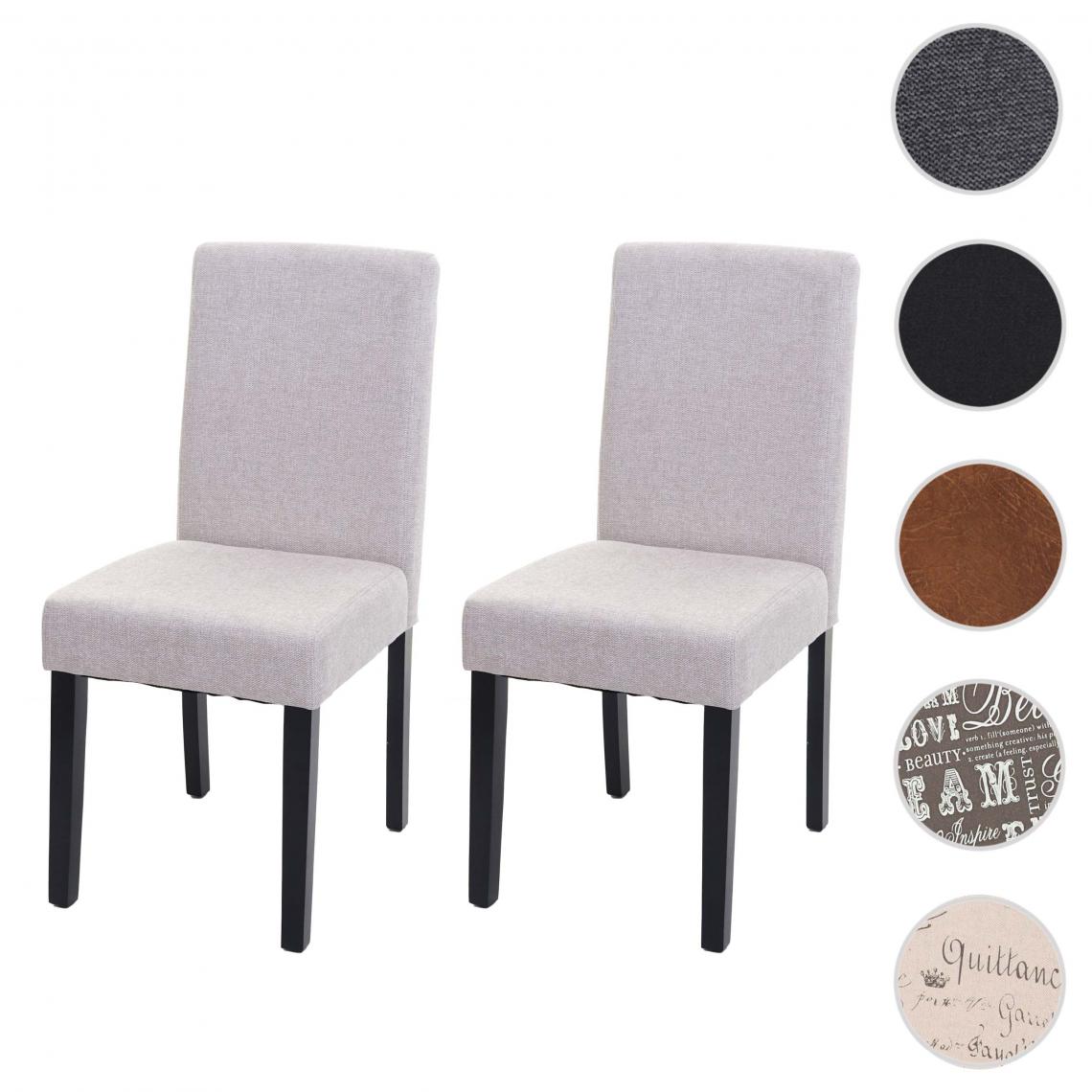 Mendler - 2x chaise à manger chaise de cuisine Littau ~ textile, beige crème, pieds foncés - Chaises