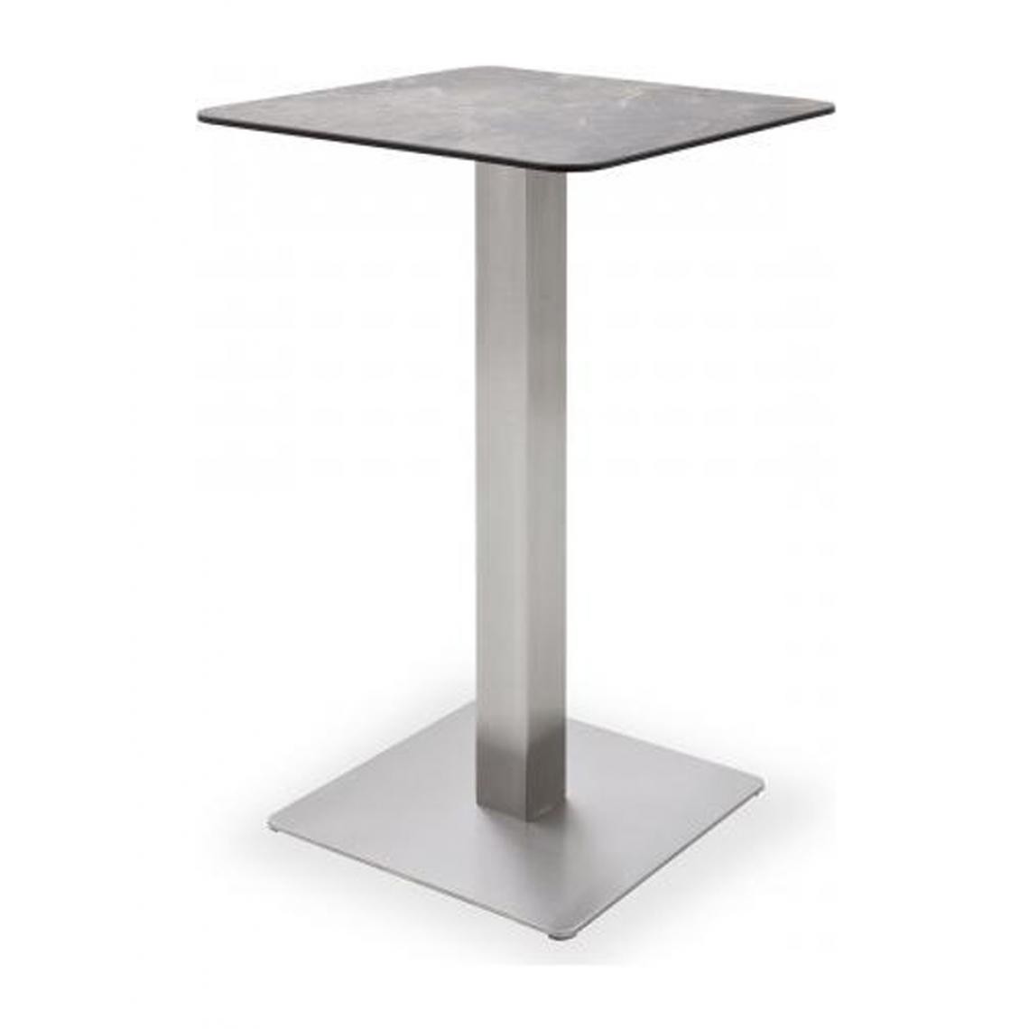 Pegane - Table bar avec plateau céramique Mocca avec piètement acier brossé - L70 x H105 x P70 cm - Tables à manger