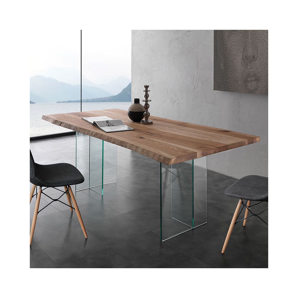 Nouvomeuble - Table à manger en bois massif et verre ILONA 2 - Tables à manger