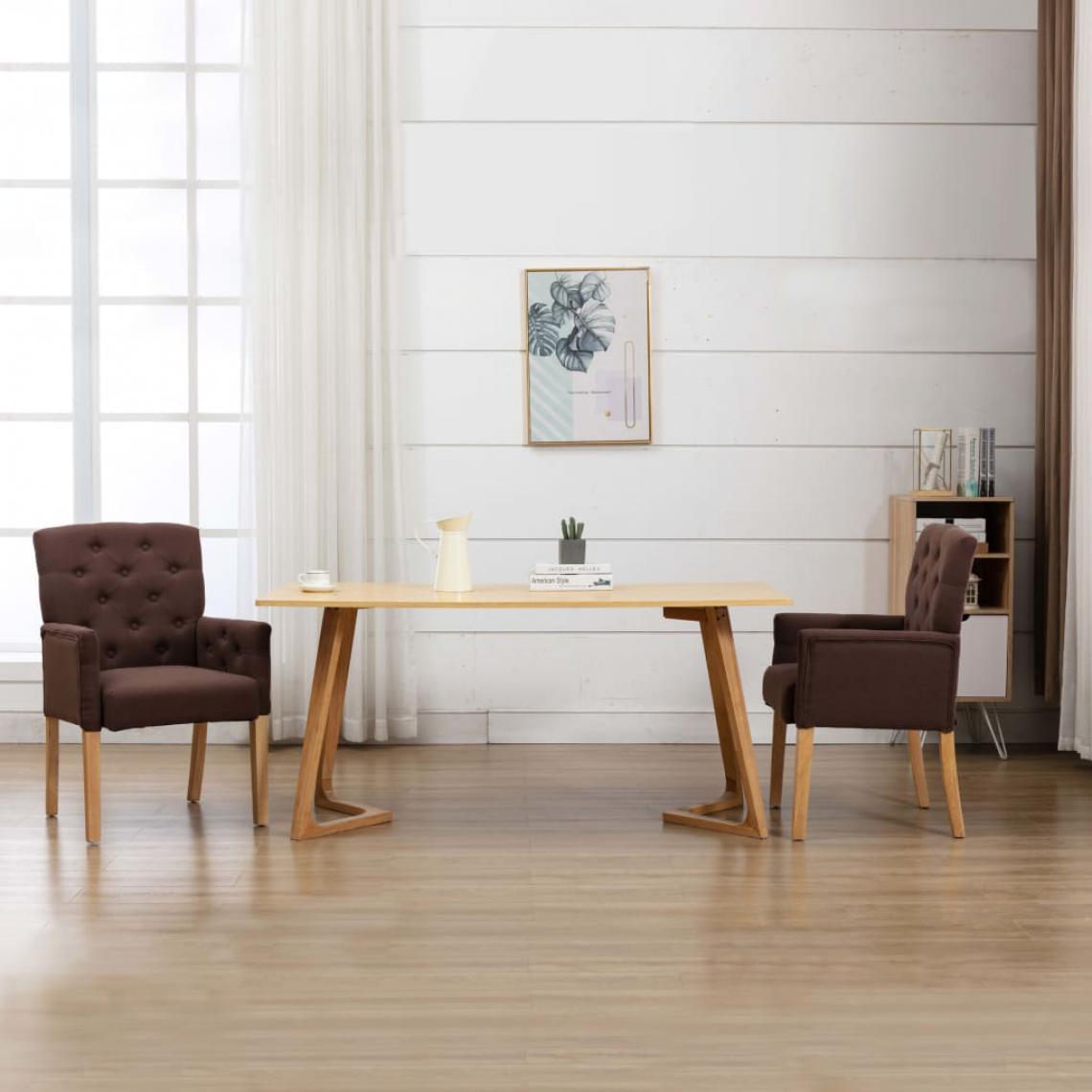 Icaverne - Distingué Fauteuils et chaises reference Copenhague Chaise de salle à manger avec accoudoirs Marron Tissu - Chaises