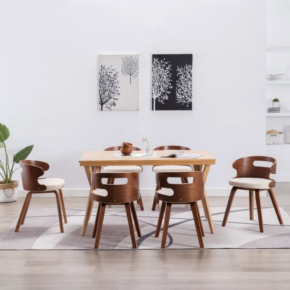 marque generique - Moderne Fauteuils et chaises gamme Tirana Chaises de salle à manger 6 pcs Crème Bois courbé et similicuir - Chaises