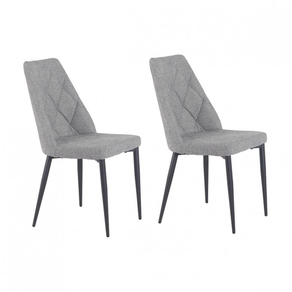 Meubletmoi - Lot de 2 chaises en tissu gris et pieds métal noir - RITA - Chaises