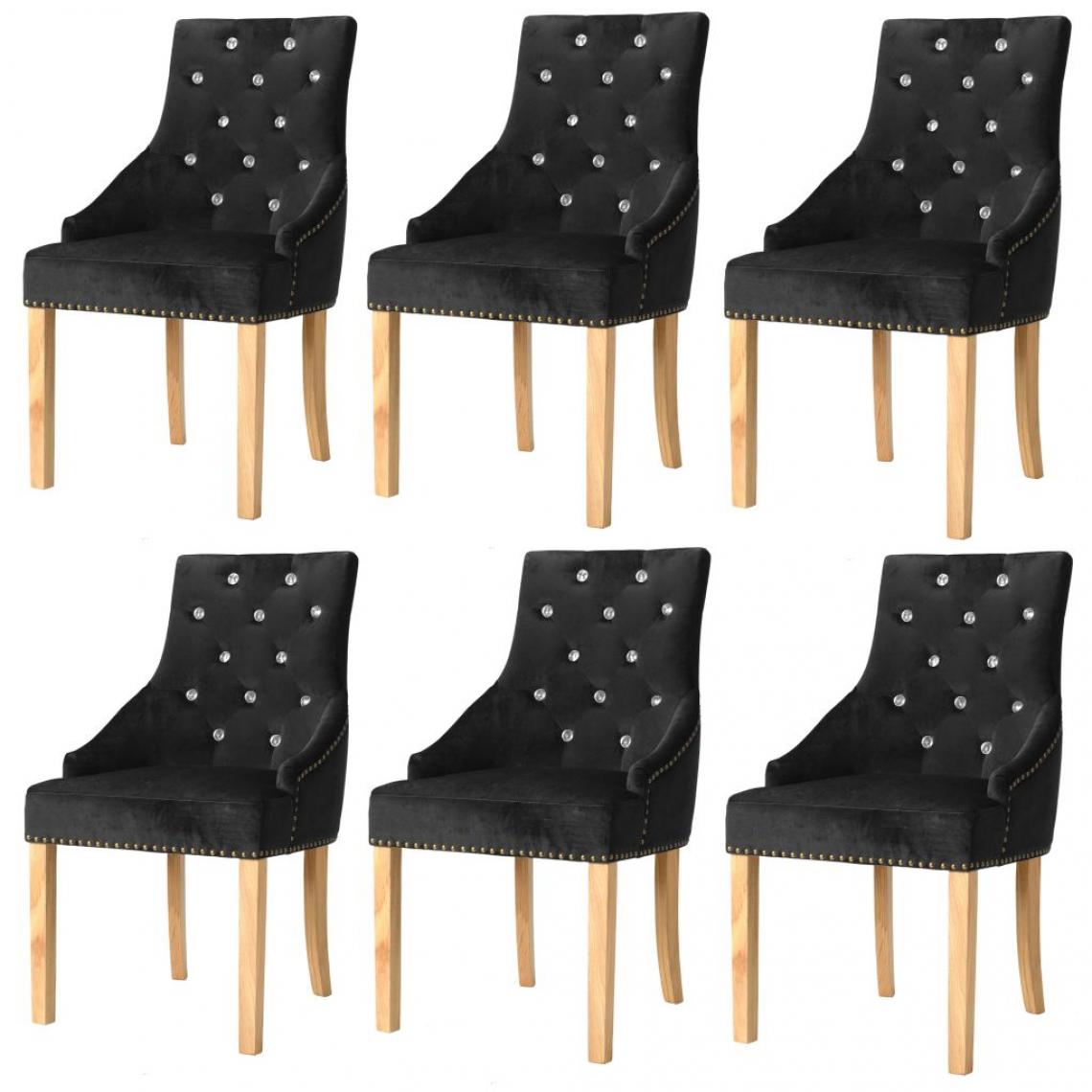 Decoshop26 - Lot de 6 chaises de salle à manger cuisine design classique chêne massif et velours noir CDS022668 - Chaises