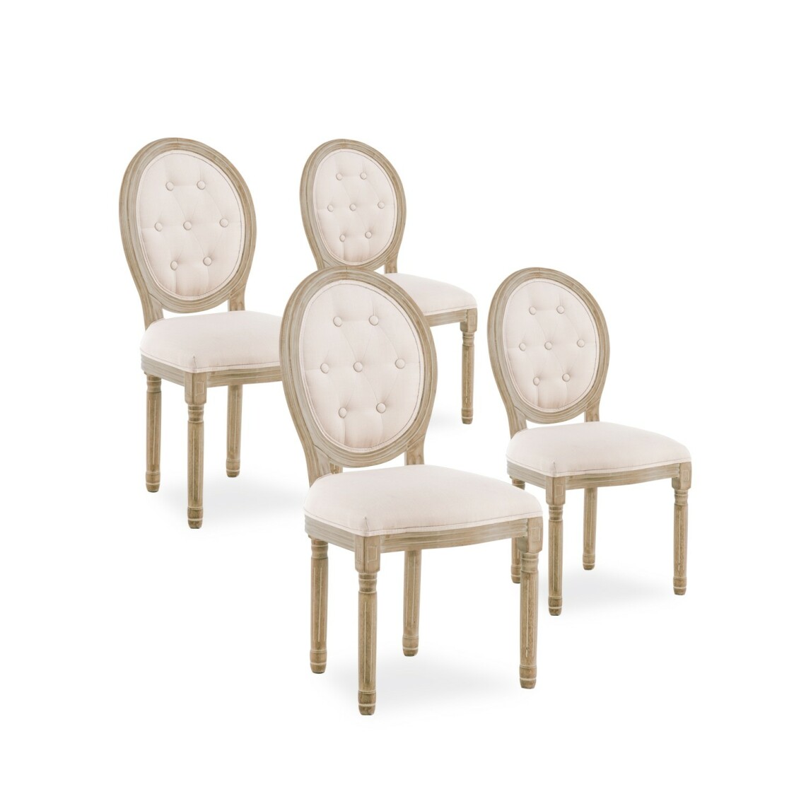 marque generique - Lot de 4 chaises médaillon capitonnées Louis XVI tissu Beige - Chaises