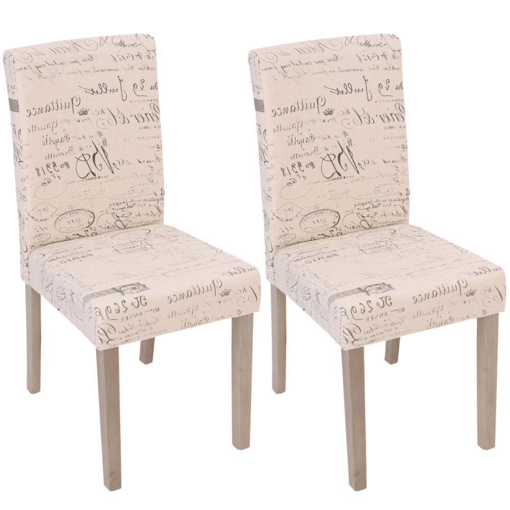 Mendler - Lot de 2 chaises de séjour Littau, fauteuil ~ tissu avec écriture, crème, aspect chaîne des pieds - Chaises