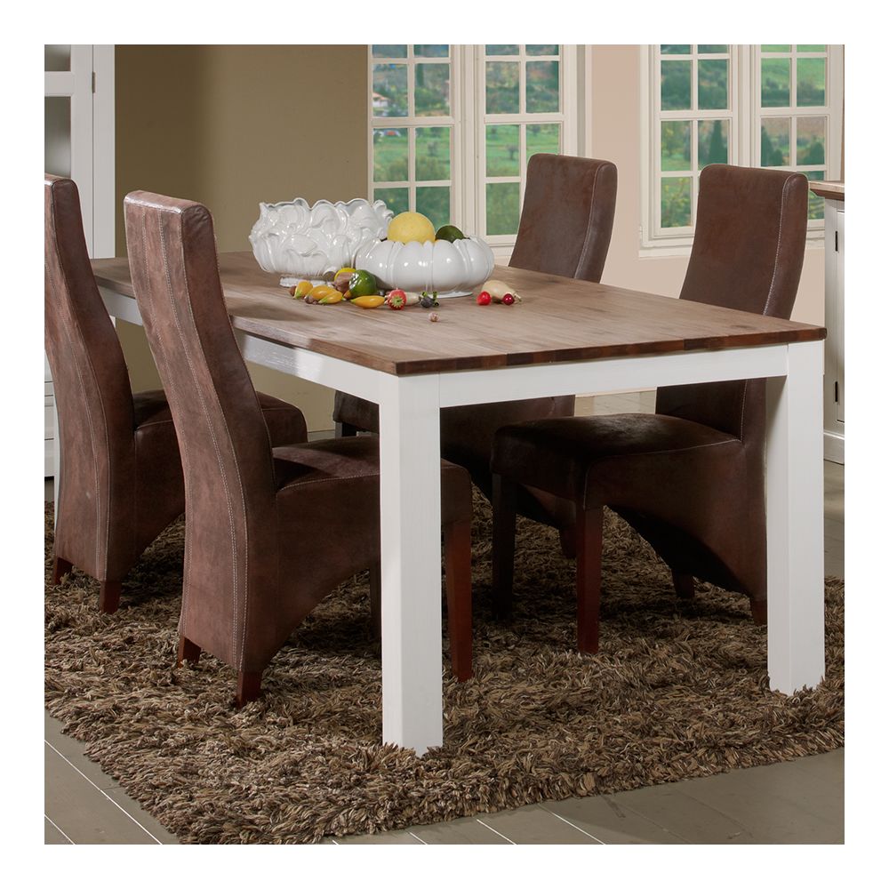 Nouvomeuble - Table 220 cm en bois massif blanc et marron ESTALE - Tables à manger