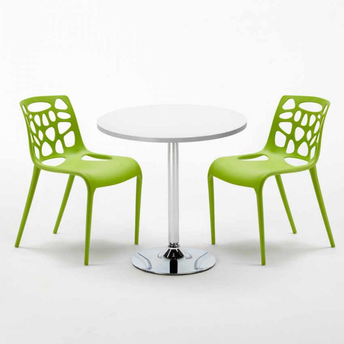 Ahd Amazing Home Design - Table Ronde Blanche 70x70cm Avec 2 Chaises Colorées Set Intérieur Bar Café Gelateria LONG Island, Couleur: Vert - Tables à manger