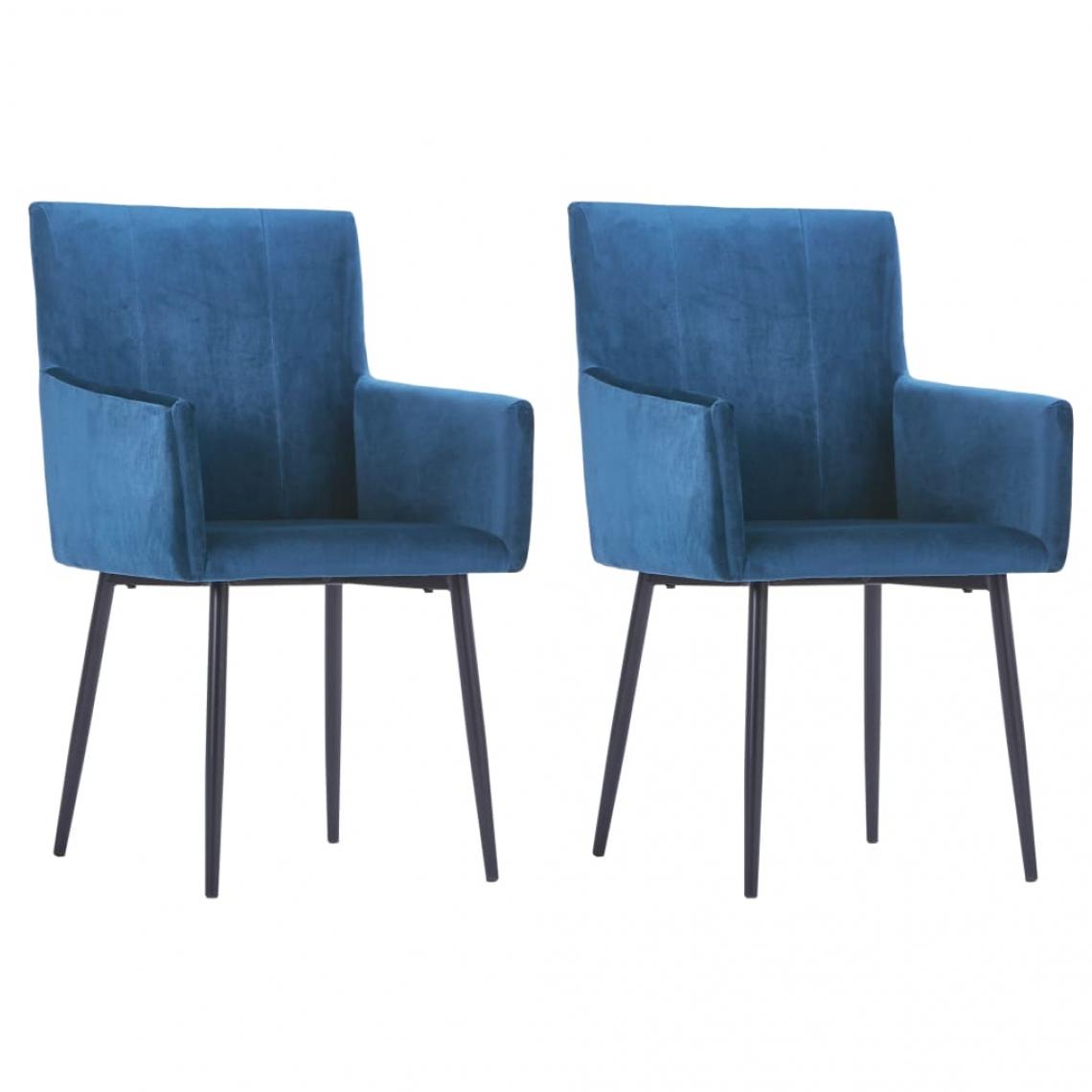 Decoshop26 - Lot de 2 chaises de salle à manger cuisine avec accoudoirs design moderne velours bleu CDS020134 - Chaises