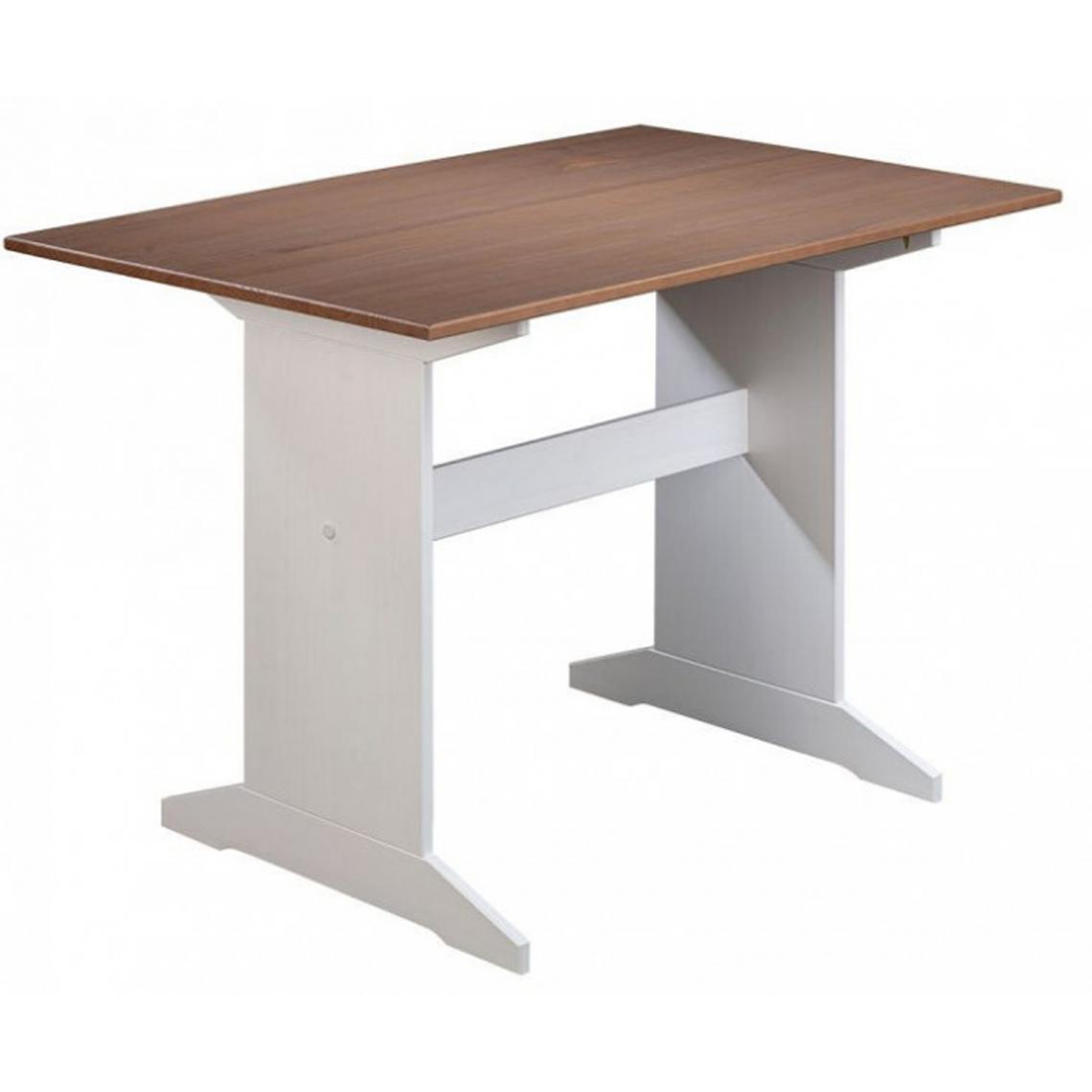 Pegane - Table de cuisine en pin massif foncé et blanc - L.110 x H.75 x P.70 cm -PEGANE- - Tables à manger