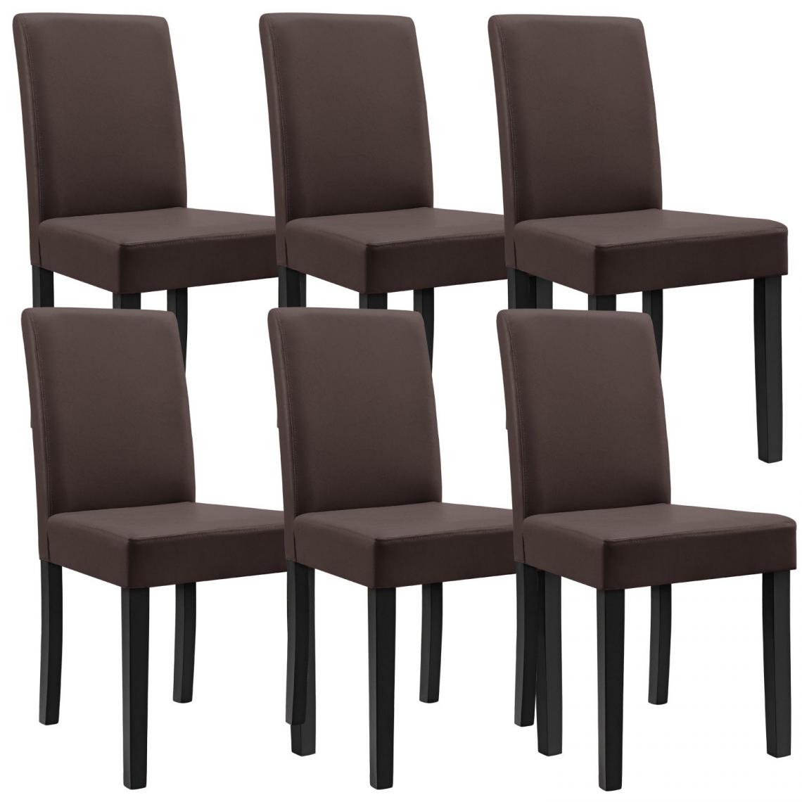 Decoshop26 - 6 chaises rembourrées similicuir marron mat avec pieds en bois massif 03_0000282 - Chaises