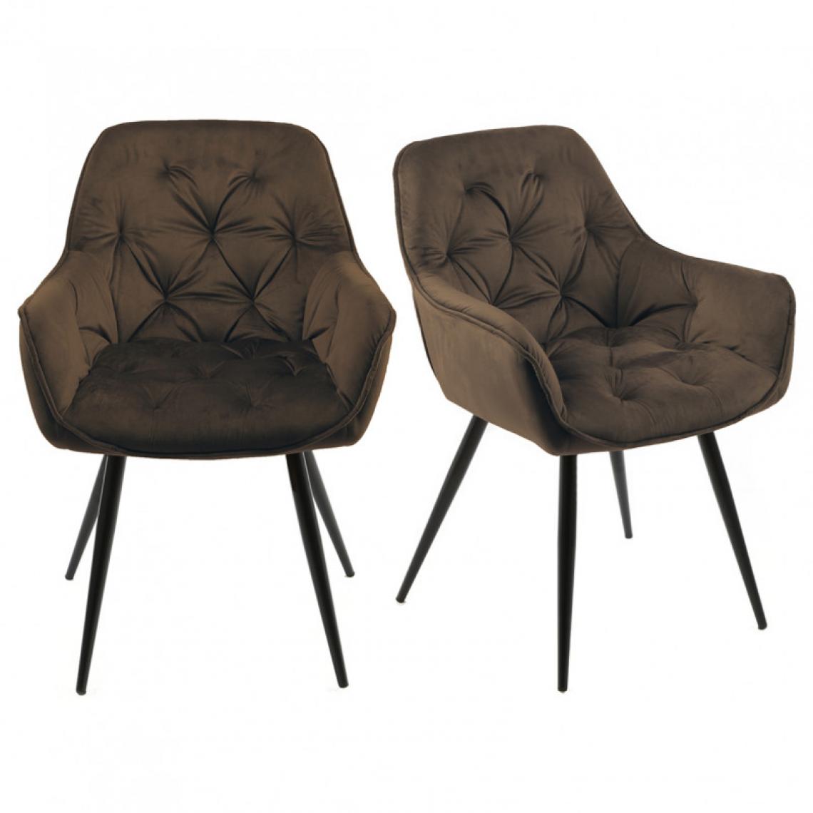 Meubletmoi - Lot 2 chaises velours marron piètement métal gris anthracite - STERN - Chaises