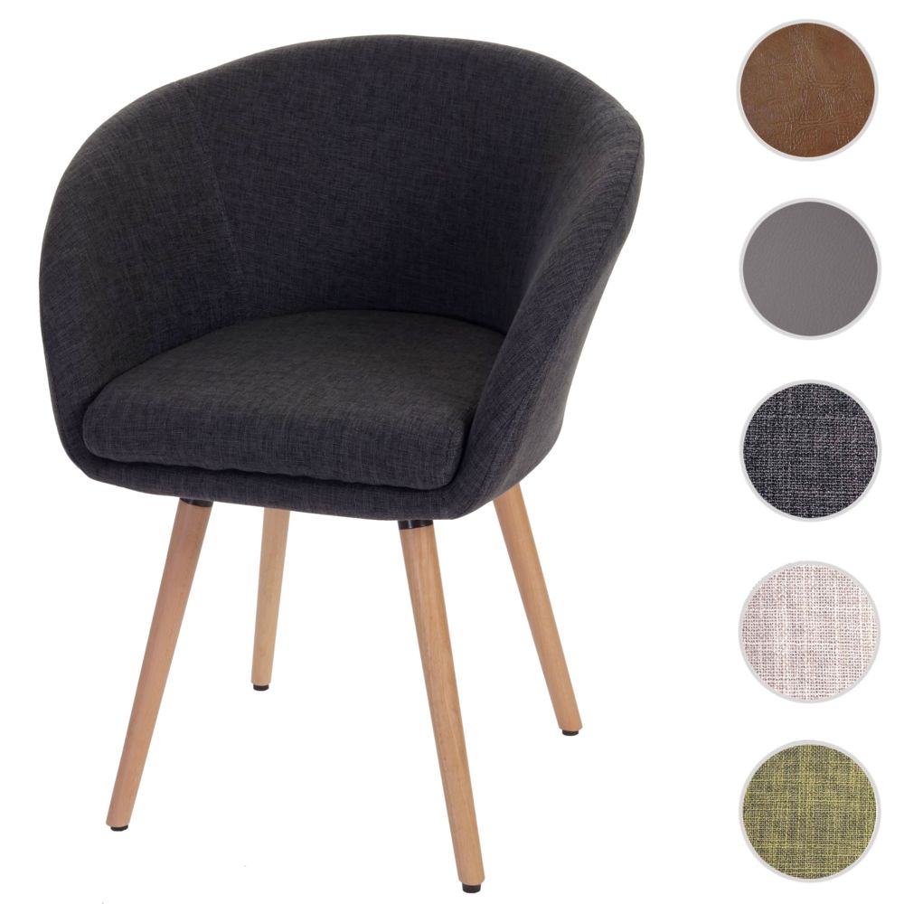 Mendler - Chaise de salle à manger Malmö T633, fauteuil, design rétro des années 50 ~ tissu, gris foncé - Chaises