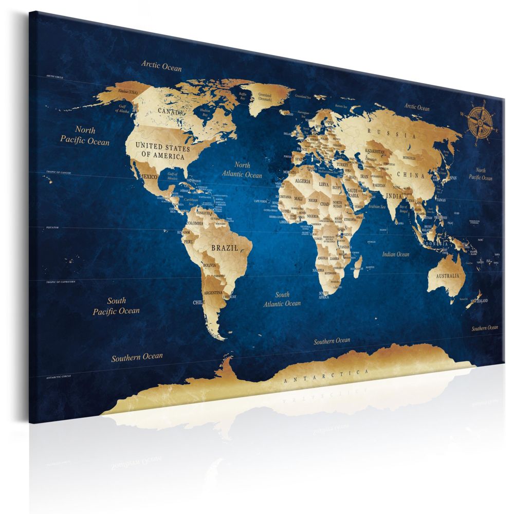 Bimago - Tableau - World Map: The Dark Blue Depths - Décoration, image, art | Cartes du monde | - Tableaux, peintures