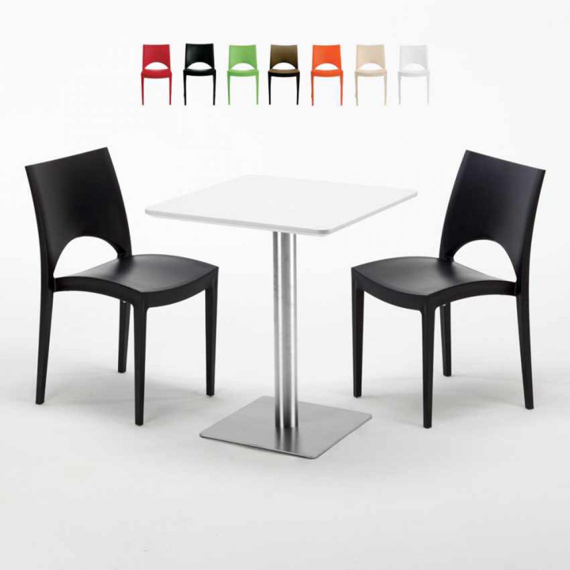 Grand Soleil - Table carrée 60x60 plateau blanc avec 2 chaises colorées Paris Hazelnut, Couleur: Noir - Tables à manger
