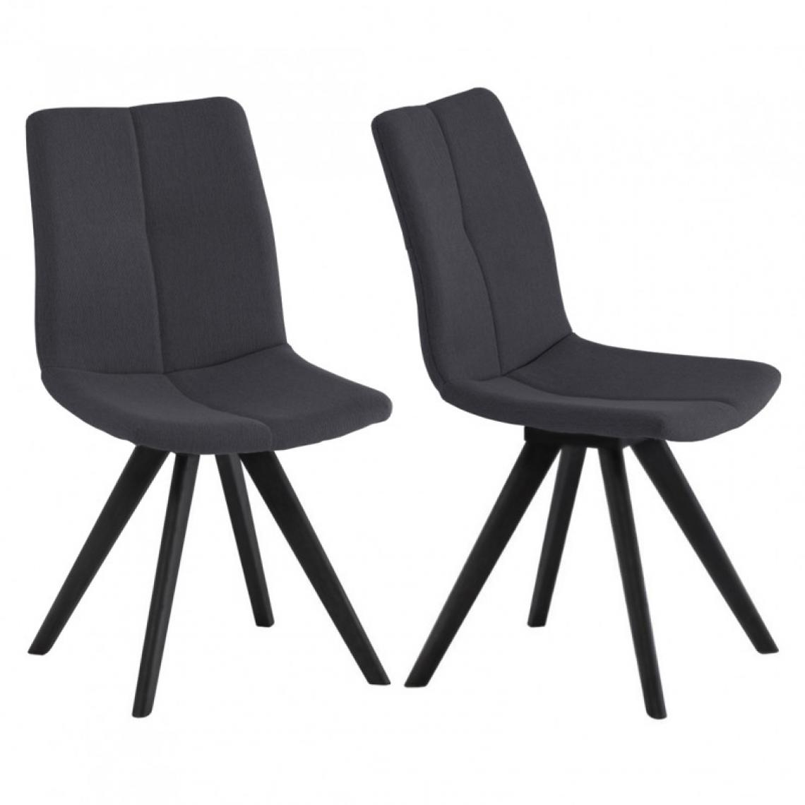 Meubletmoi - Lot 2 chaises tissu gris foncé et piètement chêne massif noir - MISU - Chaises