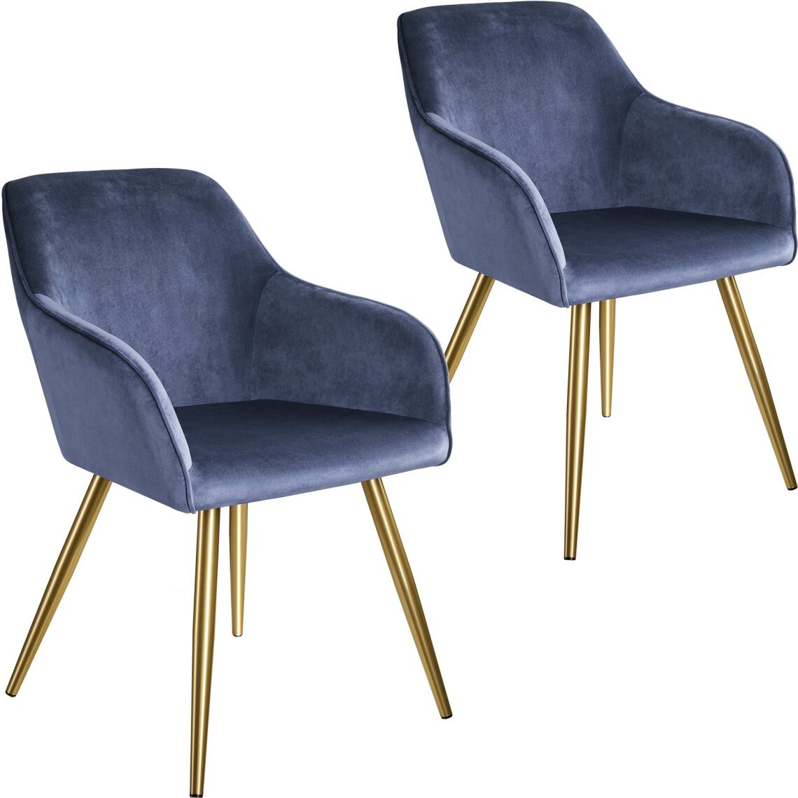 Tectake - 2 Chaises MARILYN Effet Velours Style Scandinave - bleu/or - Chaises