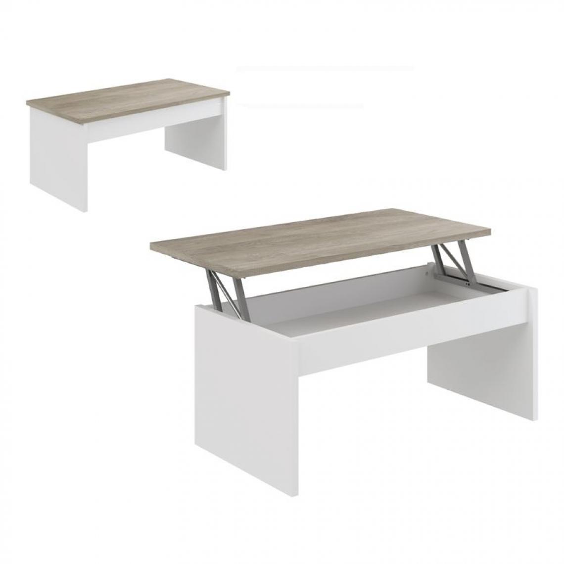But - Table basse avec plateau relevable YANA Blanc et imitation chêne - Tables basses