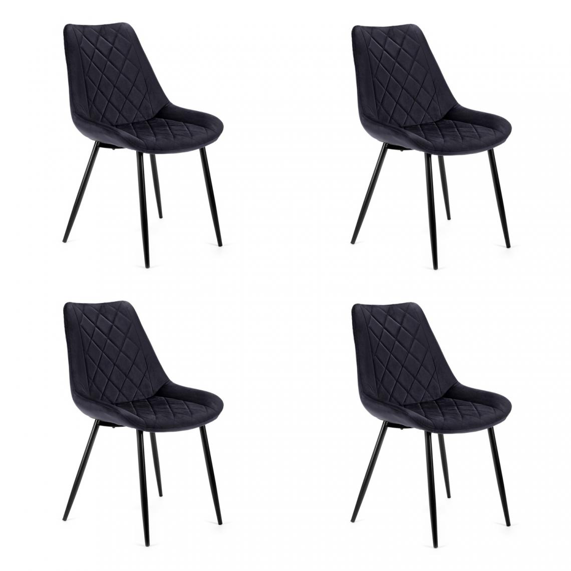 Hucoco - TERLO - Chaise rembourrée 4 pcs style moderne salon/salle à manger - 84x44x43 - Pieds en métal - Noir - Chaises