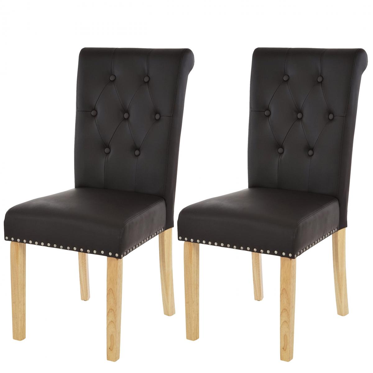 Mendler - Lot de 2 chaises de salle à manger Chesterfield II av rivets ~ similicuir brun foncé, pieds clairs - Chaises