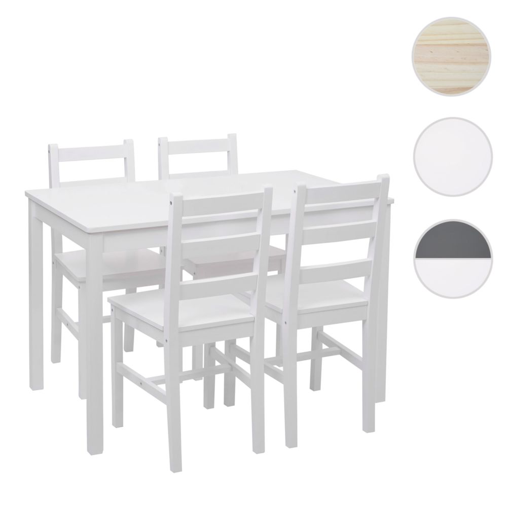 Mendler - Ensemble de salle à manger HWC-F77, coin salon, style rustique-cottage, en bois massif, 110 cm ~ blanc - Chaises
