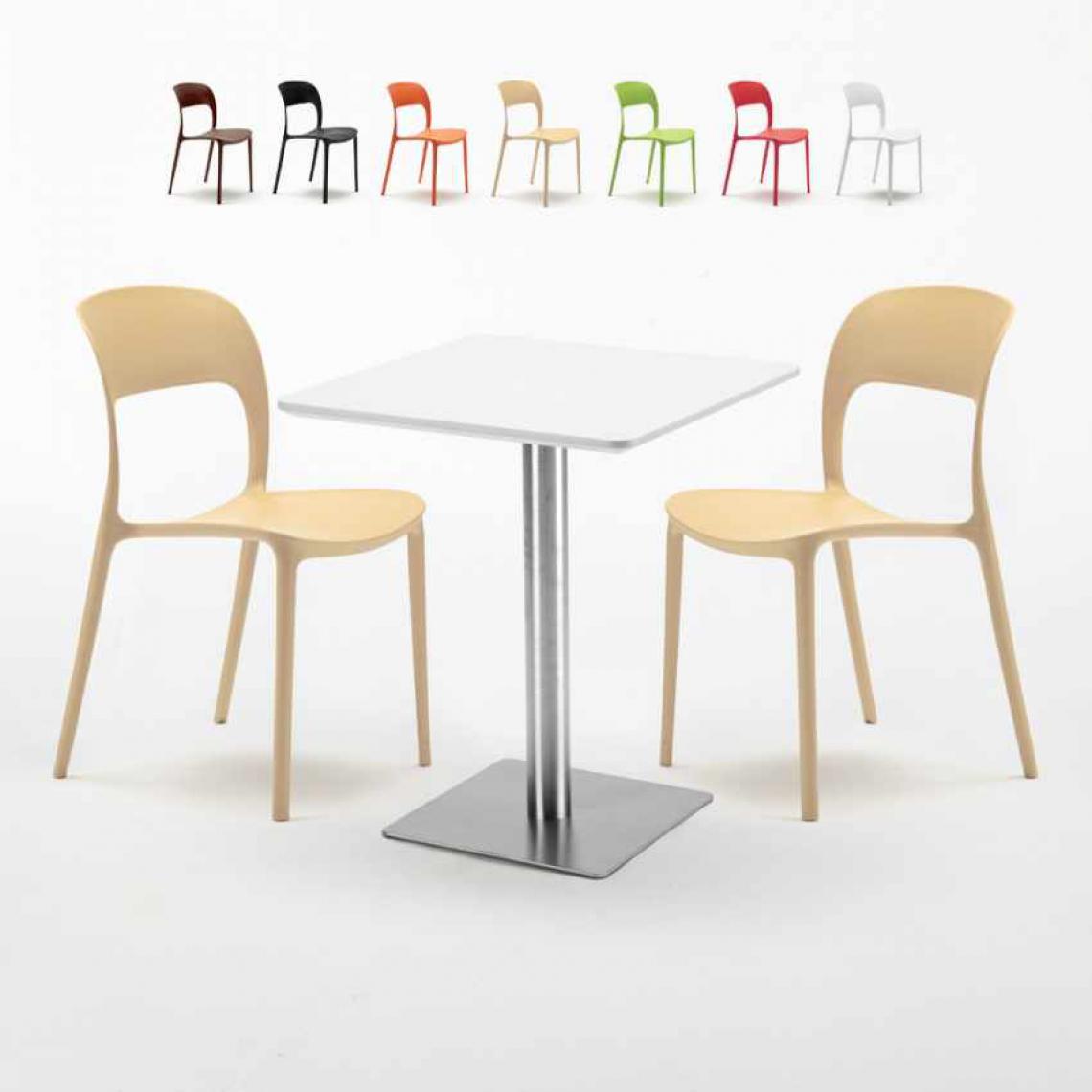 Ahd Amazing Home Design - Table carrée 60x60 plateau blanc avec 2 chaises colorées Restaurant Hazelnut, Couleur: Beige - Tables à manger