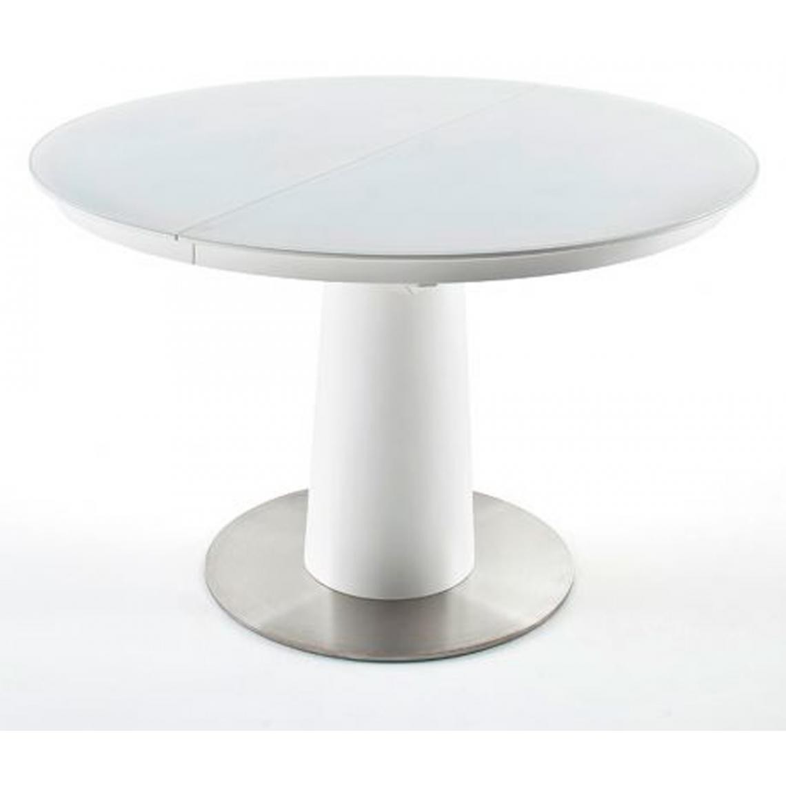 Pegane - Table à manger extensible ronde laqué blanc mat - 120/160 x 76 x 120 cm - Tables à manger