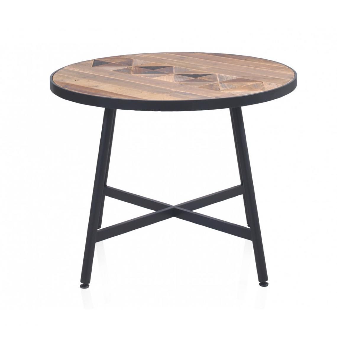 Pegane - Table à manger en bois de sapin naturel et métal coloris noir - Ø 100 x Hauteur 76 - Tables à manger