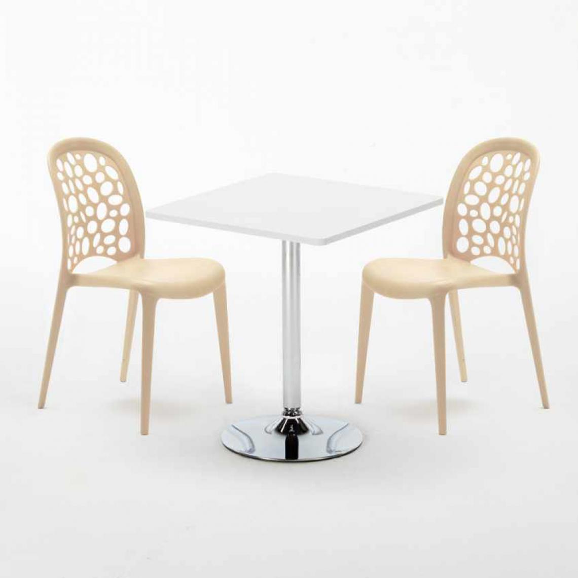 Ahd Amazing Home Design - Table Carrée Blanche 70x70cm Avec 2 Chaises Colorées Set Intérieur Bar Café Weddin Cocktail, Couleur: Beige - Tables à manger