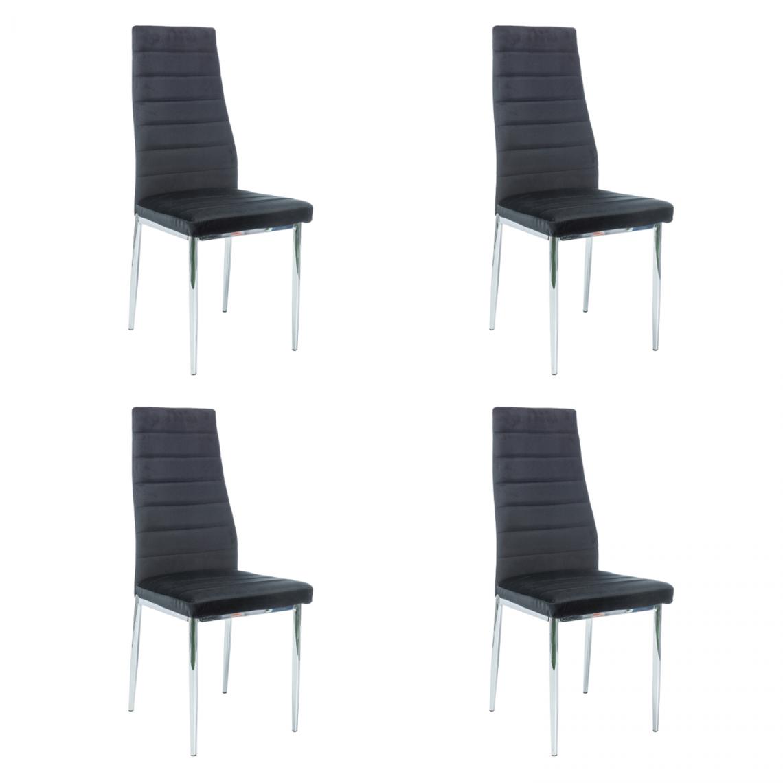 Hucoco - NOOMI - Lot de 4 chaises pour salle à manger/salon - 96x40x38 cm - Tissu velouté - Style glamour - Noir - Chaises