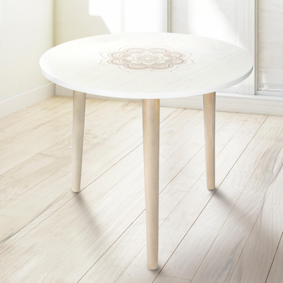 Ecd Germany - Table d'appoint ronde table basse de chevet en bois de pin support café Ø 49 cm - Tables à manger