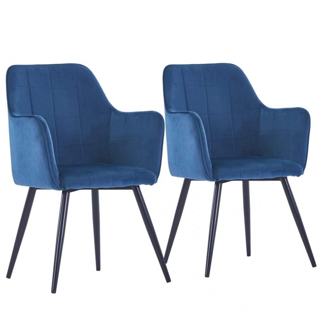 Decoshop26 - Lot de 2 chaises de salle à manger cuisine design moderne velours bleu CDS020266 - Chaises