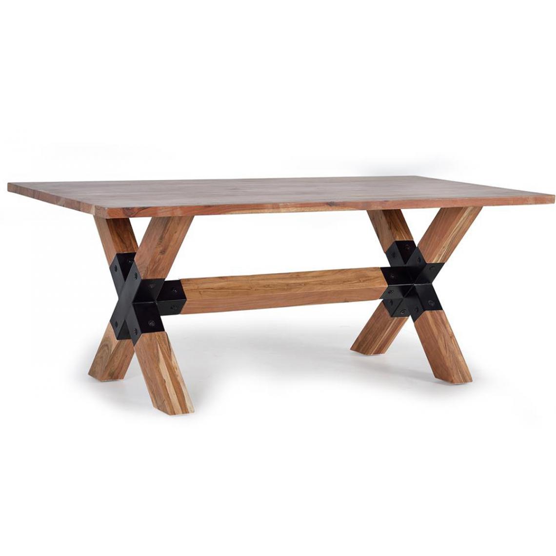 Pegane - Table à manger en bois d'acacia coloris naturel / noir - longueur 160 x profondeur 90 x hauteur 76 cm - Tables à manger