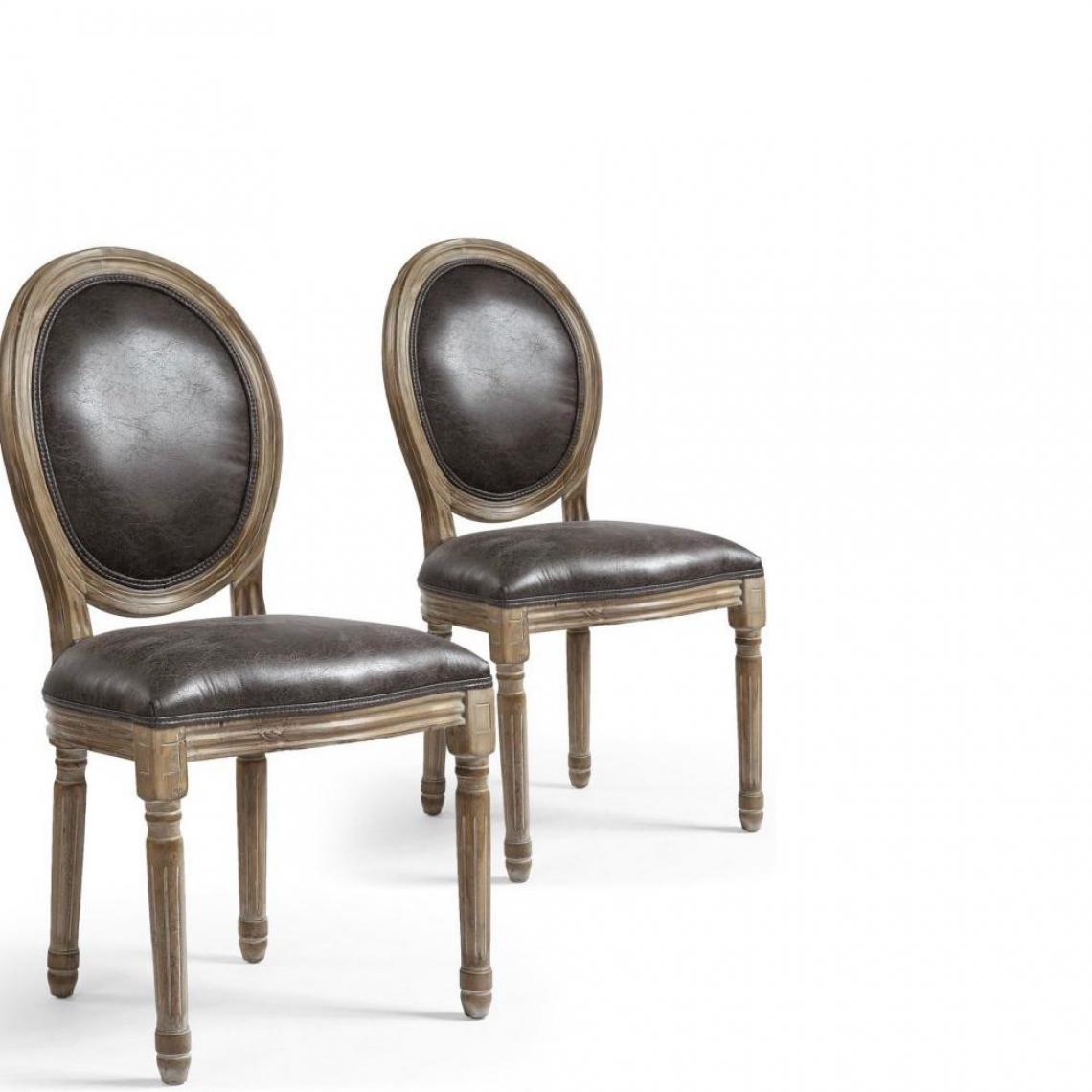 Inside 75 - Lot de 2 chaises médaillon VERSAILLES style louis XVI tissu vintage et chêne patiné - Chaises