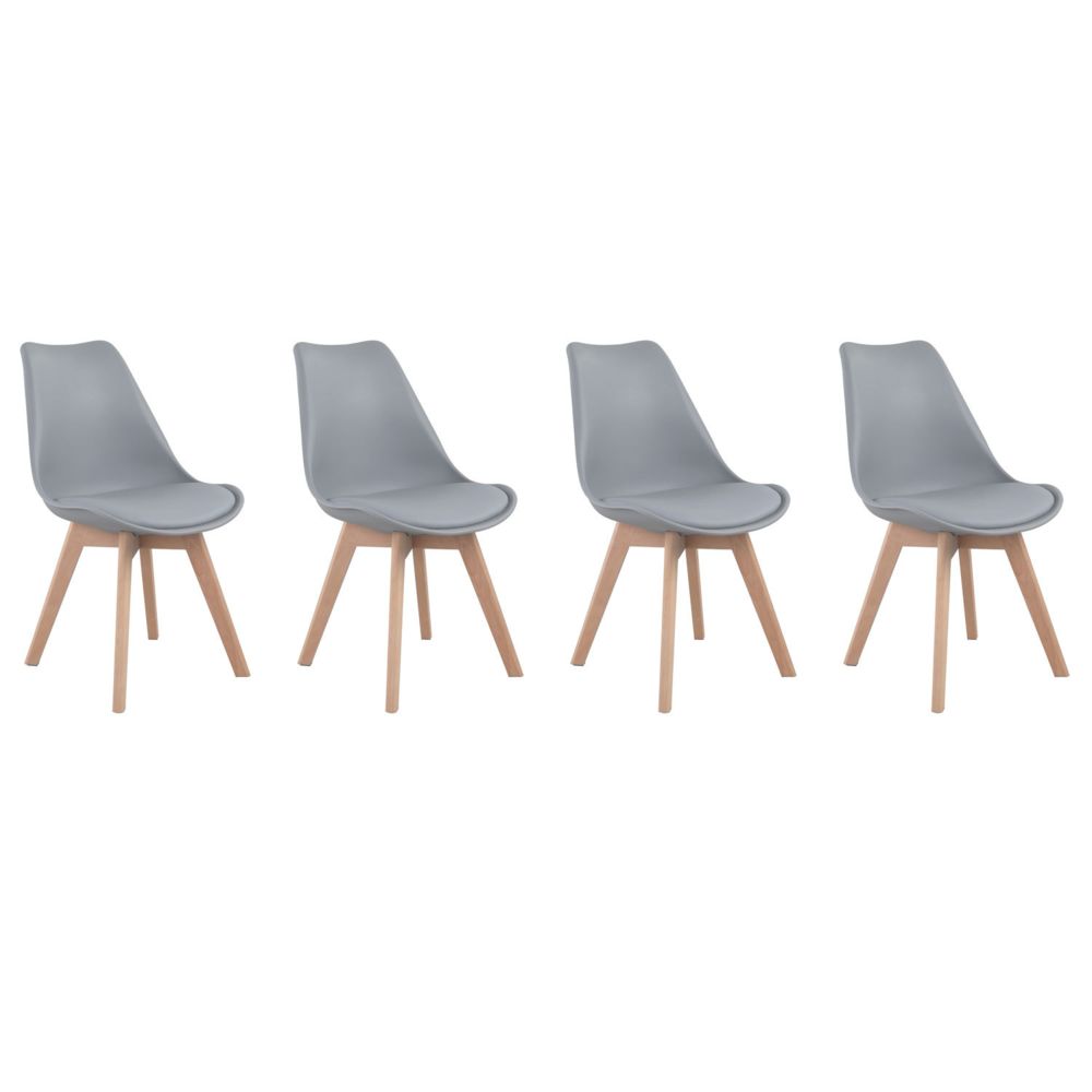 Happy Garden - Lot de 4 chaises scandinaves NORA grises avec coussin - Chaises